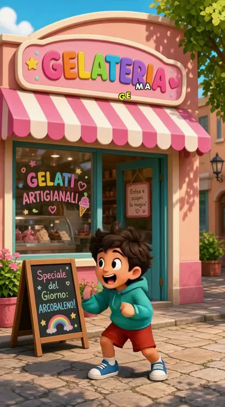 [SCENA 1 - DAVANTI ALLA GELATERIA ] — AI cartoon