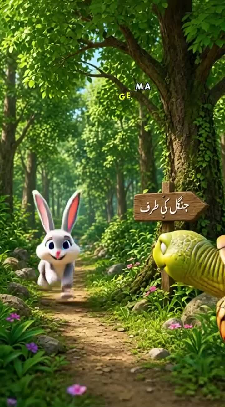 Cute 3D animated cartoon for children about a fast rabbit… — AI cartoon