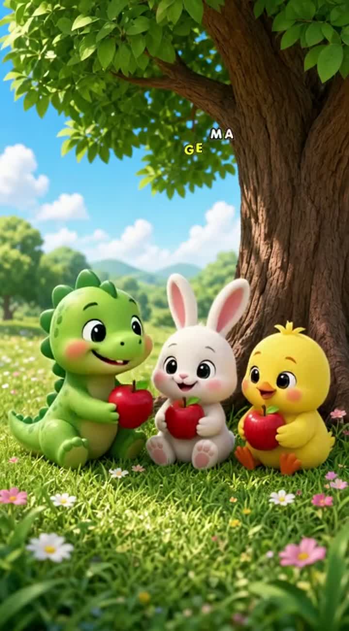 The three adorable animal friends the green dinosaur and the baby… — AI cartoon