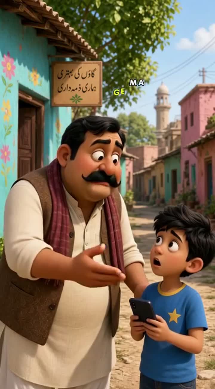 A funny 3D cartoon of a Pakistani village uncle with a big moustache — AI cartoon