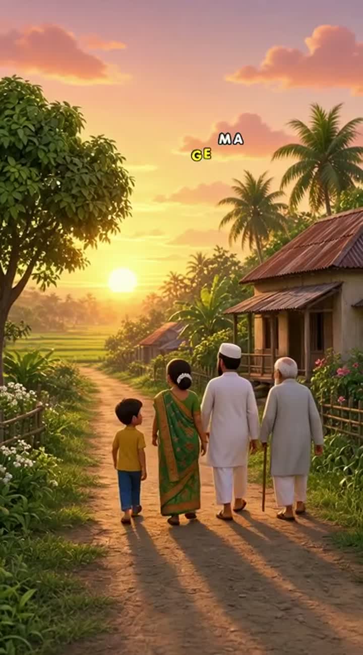 A beautiful 3D animated Bangladeshi village at sunrise… — AI cartoon