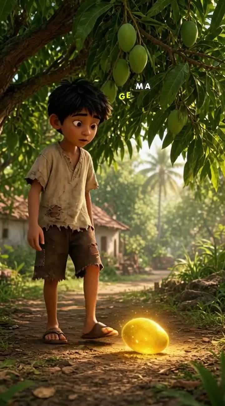 A poor 10-year-old Indian boy wearing old… — AI cartoon