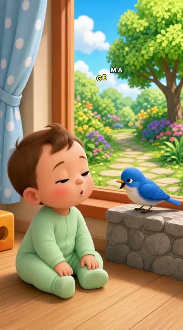 One day a littel baby saw a bird — AI cartoon