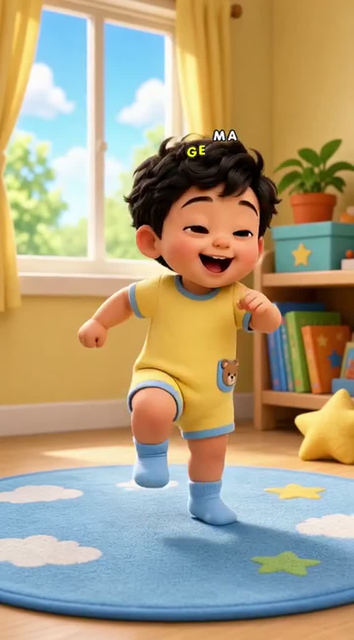Video of small baby boy dancing — AI cartoon