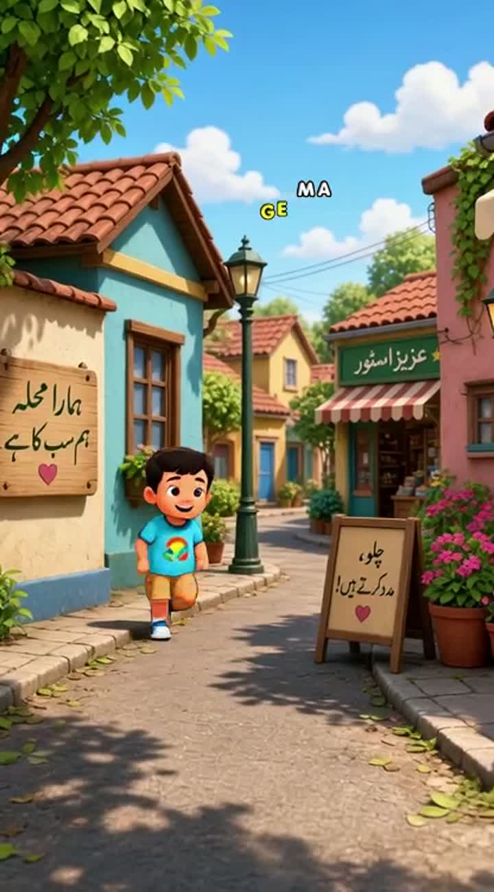ये रहा English में prompt और उर्दू डायलॉग्स के साथ — AI cartoon