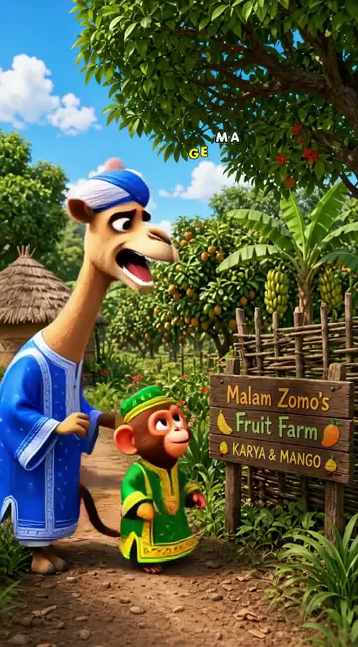 Funny, family-friendly 3D cartoon in a colorful West African village — AI cartoon