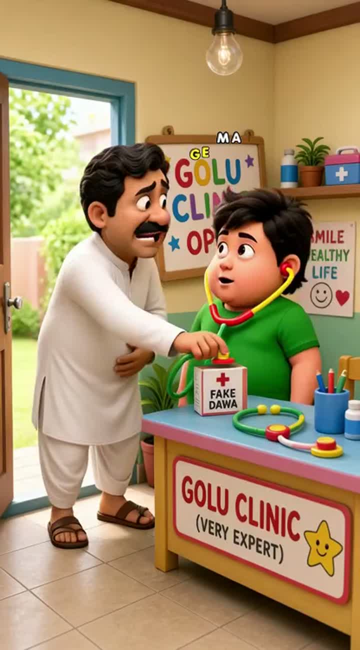 Funny 3D cartoon comedy video, vertical 9:16, for YouTube Shorts — AI cartoon
