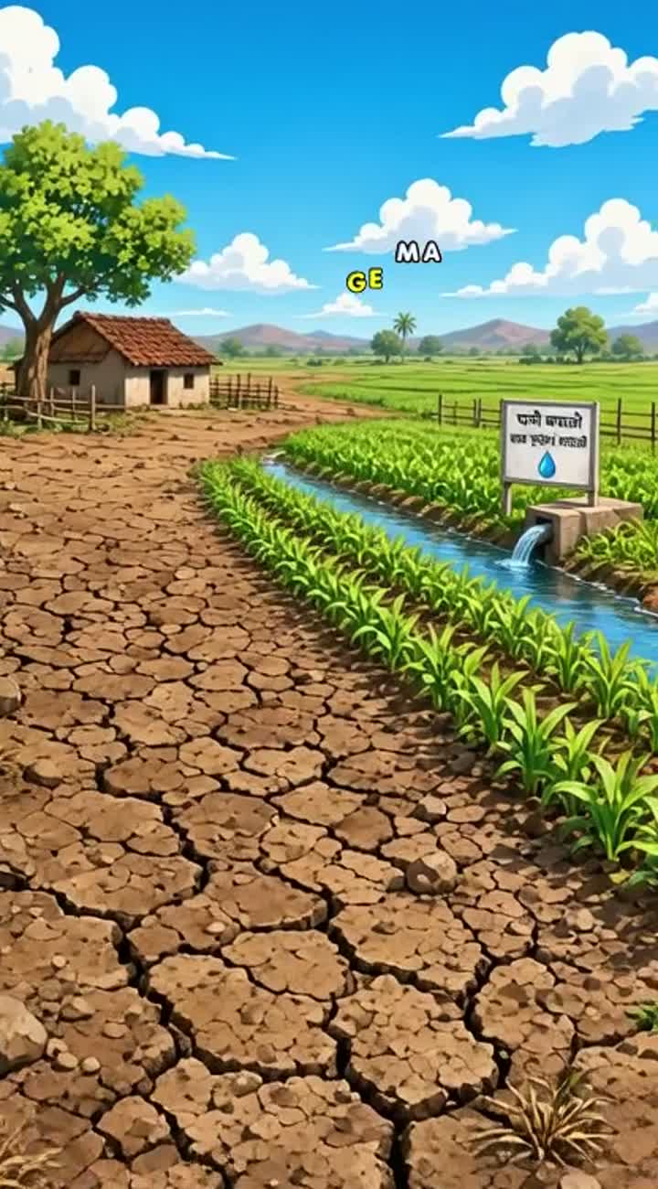 A farmer works hard to transform his dry field into a lush… — AI cartoon