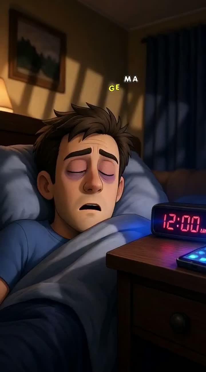 In a cozy bedroom at night, Marc, a 35-year-old man with short… — AI cartoon