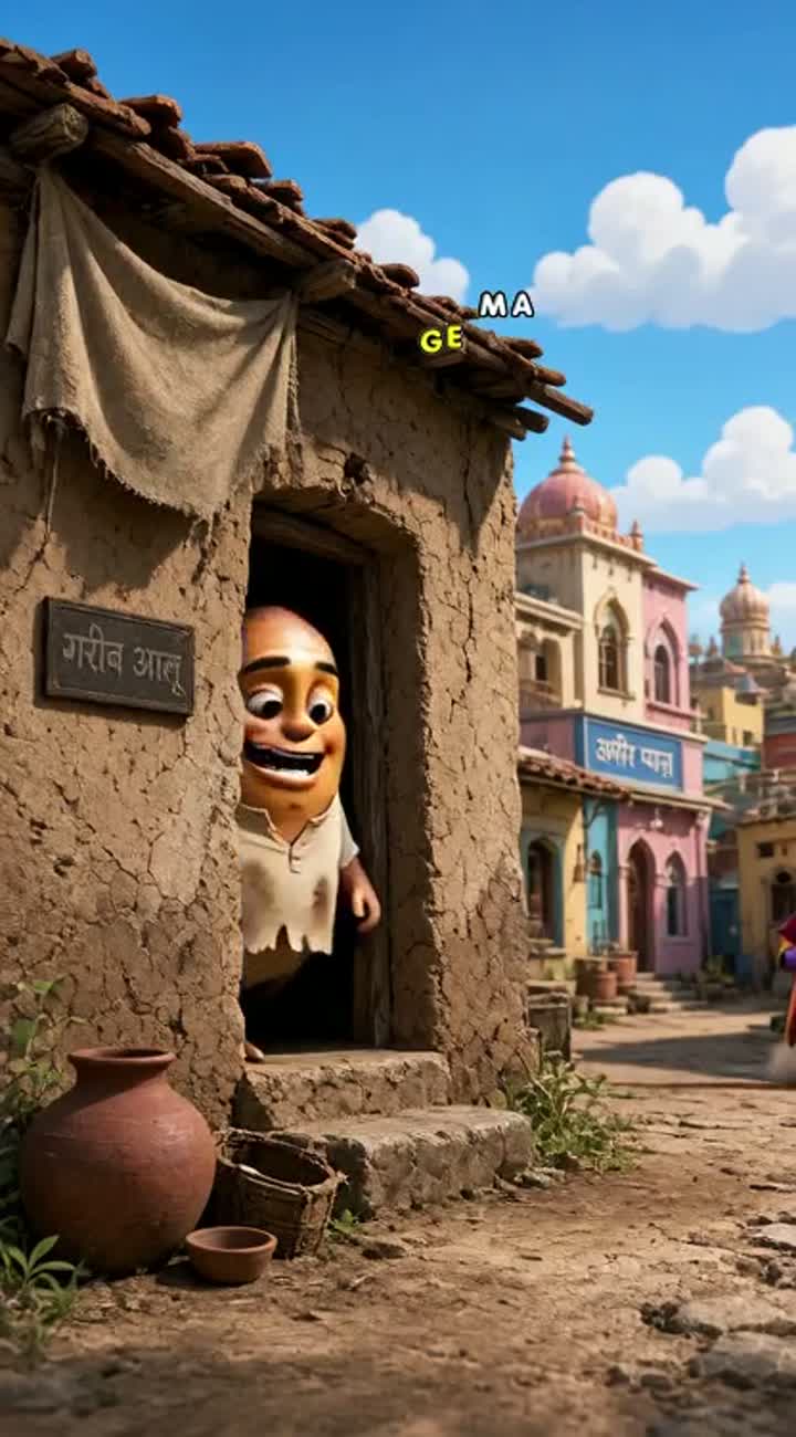 3d video cartoon of gareeb Allo and Ameer piAz — AI cartoon