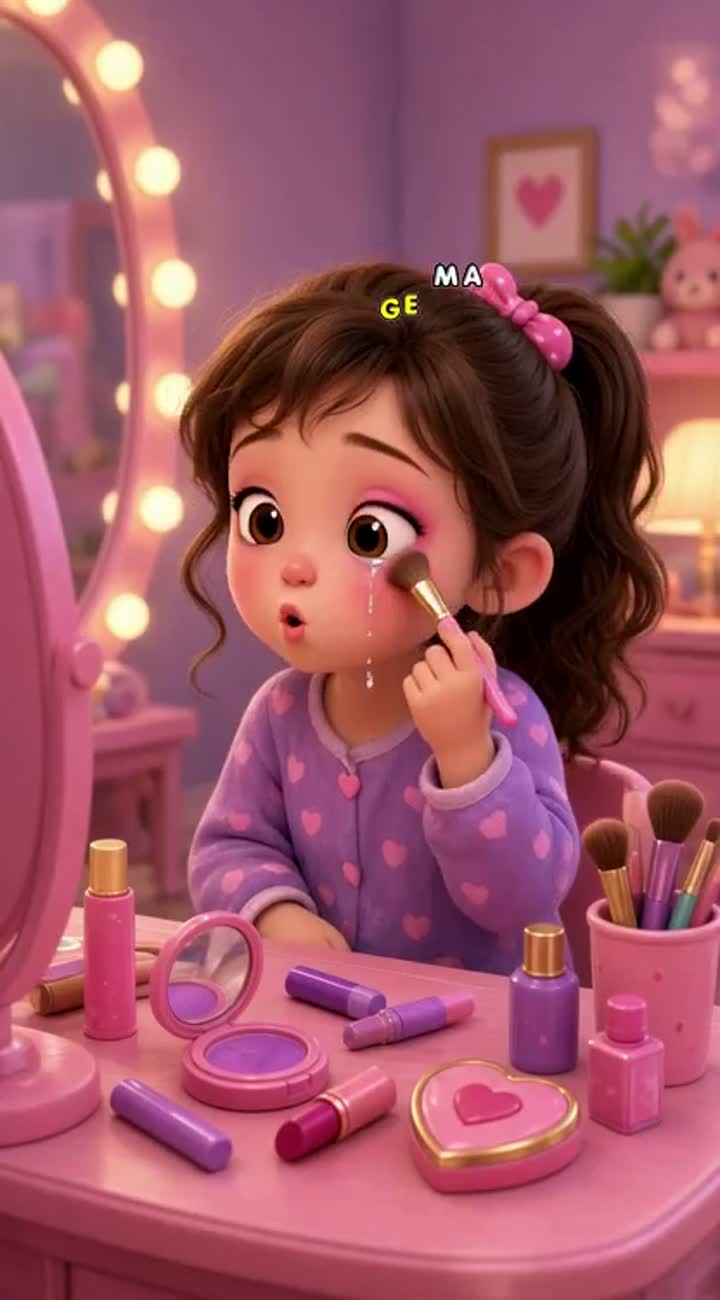 Cute 3D cartoon video of a curious 3-year-old girl playing… — AI cartoon