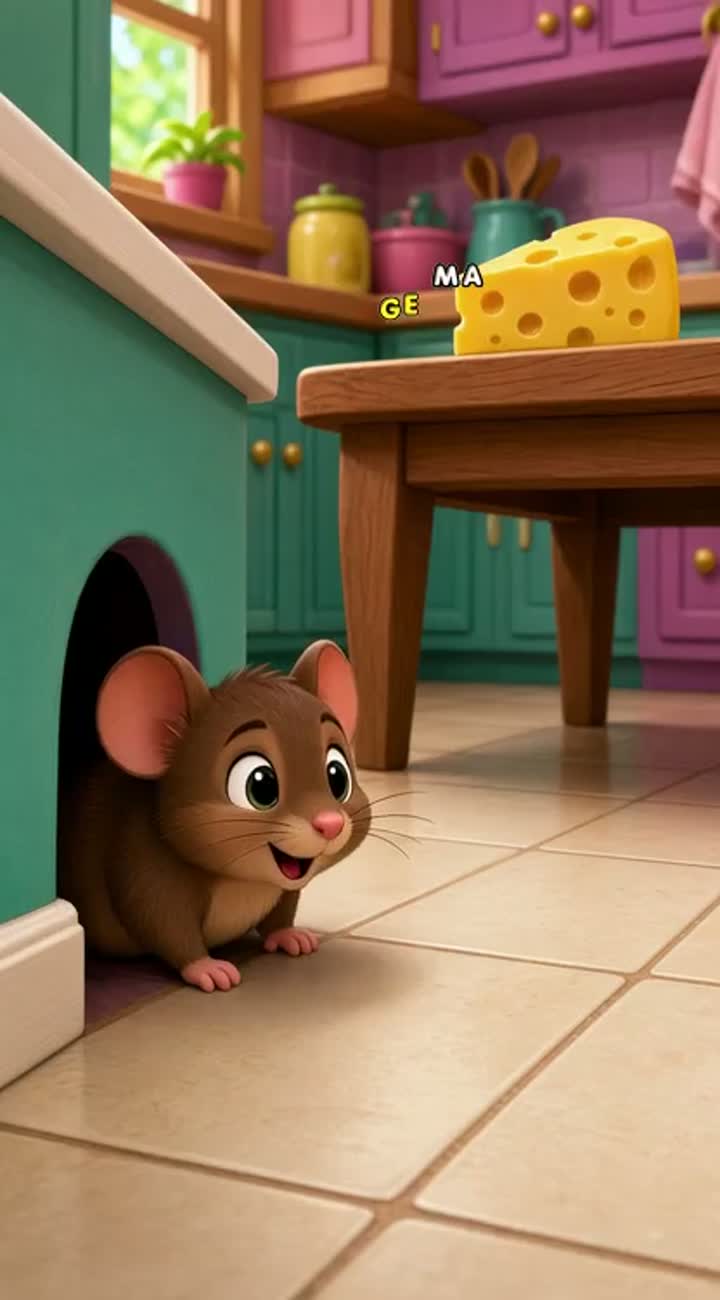 A cute little brown mouse secretly enters a colorful cartoon… — AI cartoon