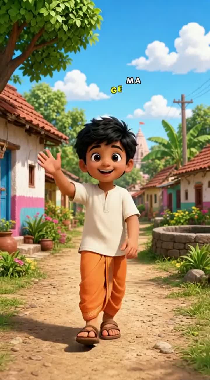 A cute 3D cartoon Indian village boy walking slowly… — AI cartoon