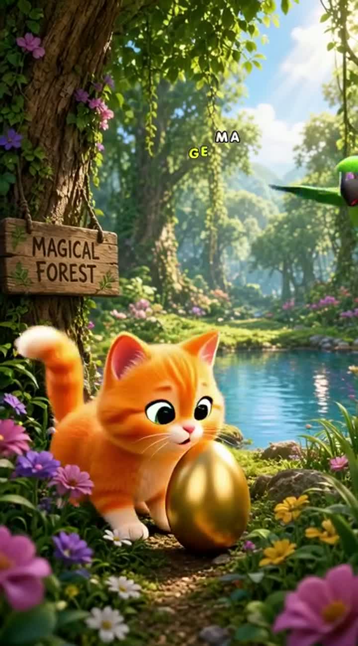 Beautiful, funny 3D cartoon animation about a cute orange cat… — AI cartoon