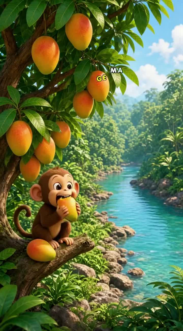 Cute 3D cartoon about a clever brown monkey and a funny green… — AI cartoon