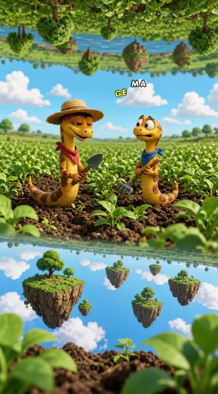 Funny vertical 9:16, 3D cartoon video in an upside-down world — AI cartoon