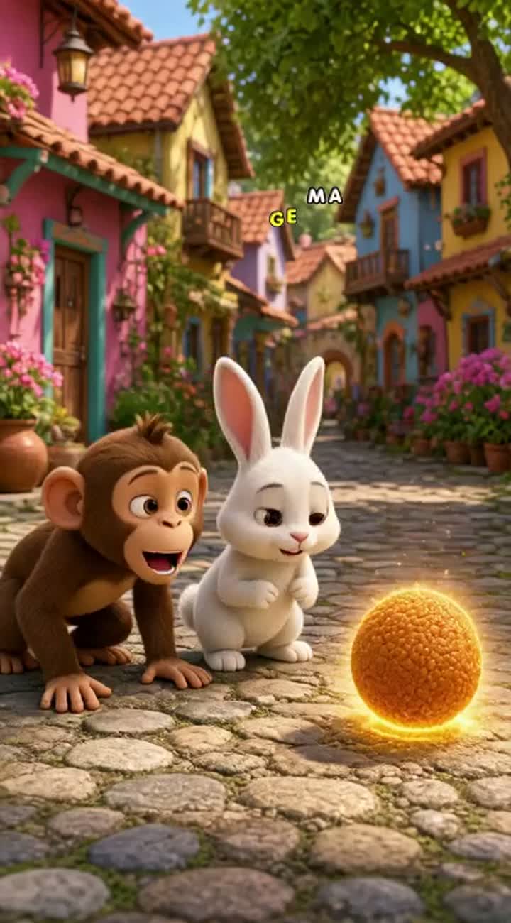A funny little monkey and his best friend a cute rabbit find… — AI cartoon