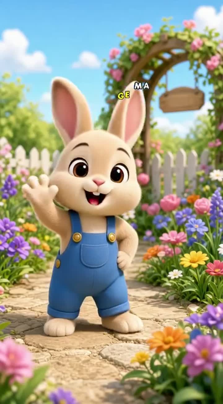 Cute 3D cartoon baby bunny named Benny, with cream-colored fur… — AI cartoon