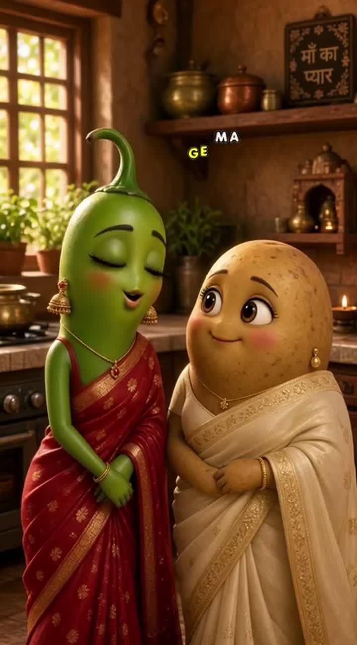 A cute green chili woman wearing a beautiful red Indian saree… — AI cartoon