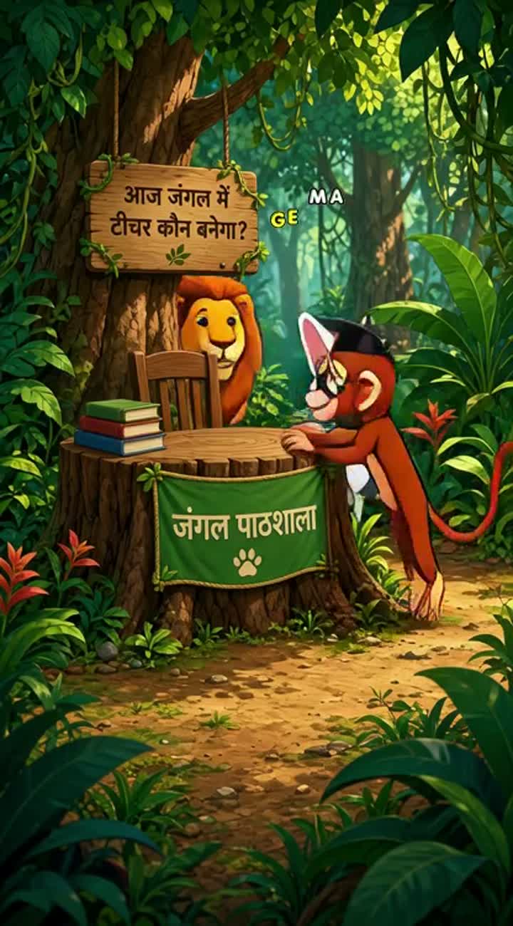 Hook: "Aaj jungle mein teacher kaun banega? — AI cartoon