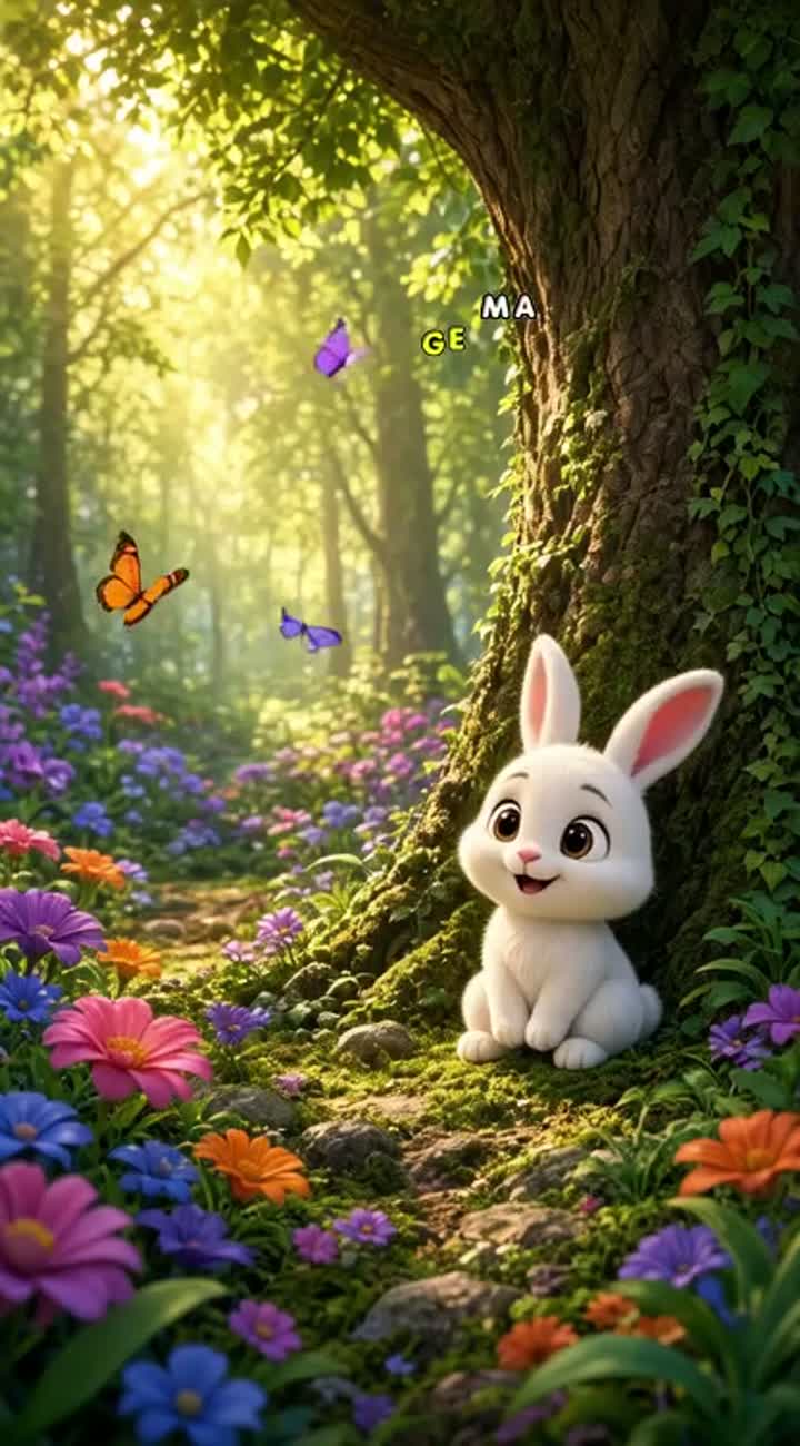 A beautiful magical forest in the early morning, tall green trees… — AI cartoon