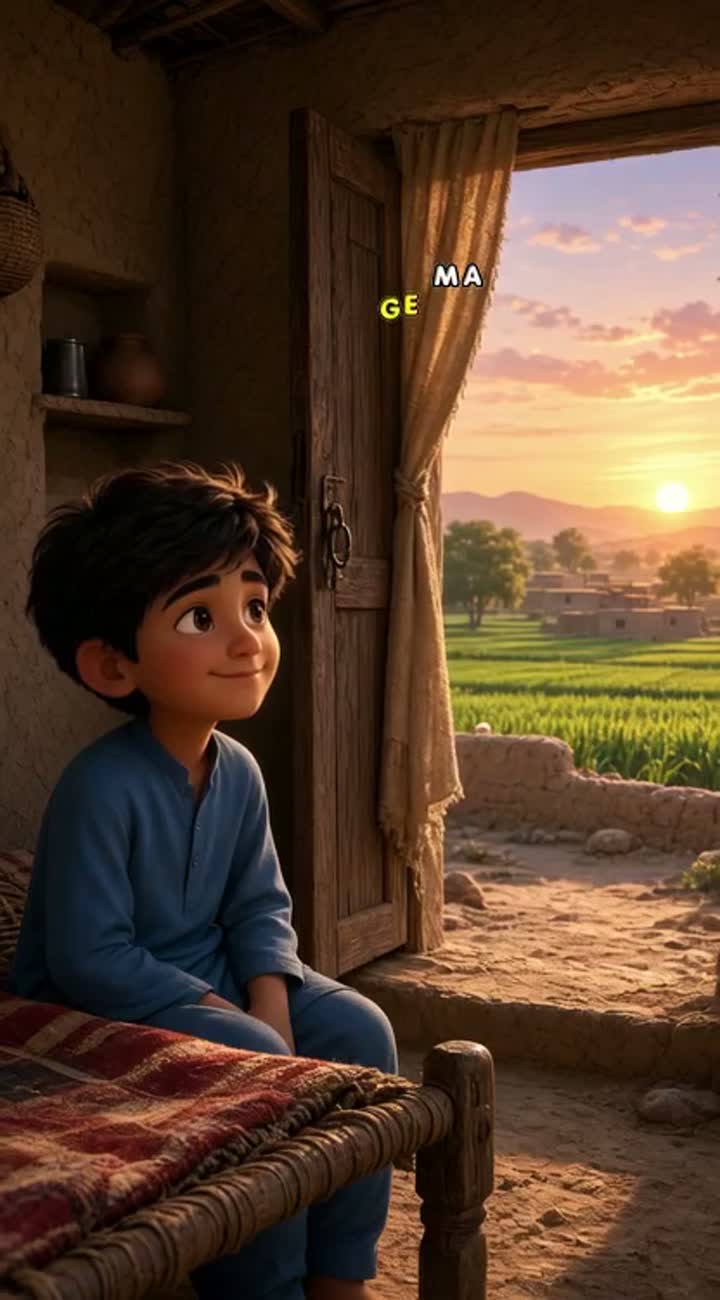 Beautiful 3D animated cartoon scene in a poor Pakistani village… — AI cartoon