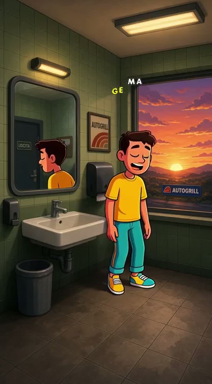 Mi sono svegliato questa mattina al tramonto che splendeva — AI cartoon
