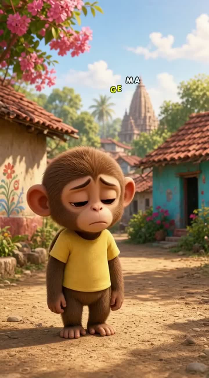 A cute baby monkey in a tiny yellow shirt… — AI cartoon