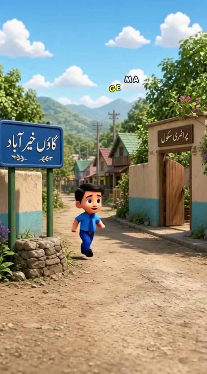 Colorful 3D cartoon moral story for children in Urdu, — AI cartoon