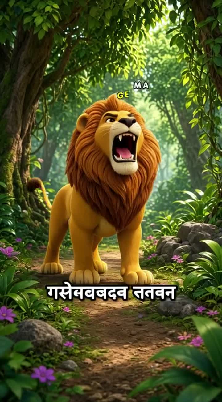 Story: A proud lion lives in a green forest and scares all the animals — AI cartoon