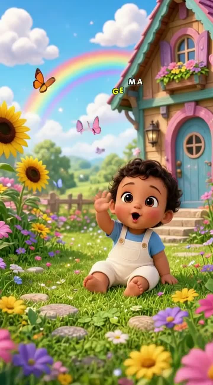 A super-cute baby with warm brown skin, big expressive eyes… — AI cartoon