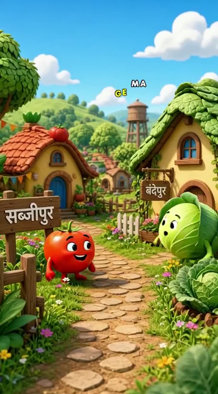 Set in a lively vegetable village — AI cartoon