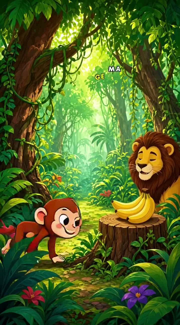 Colorful 2D animated cartoon for children in a lush green jungle — AI cartoon