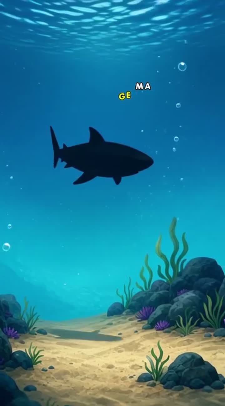 A BLACK SILHOUETTE OF A SHARK SWIMMING Animated cartoon… — AI cartoon