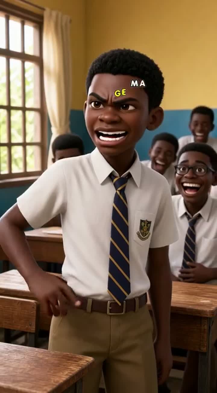 Funny, colourful 3D animated cartoon set in a Ghanaian senior high… — AI cartoon