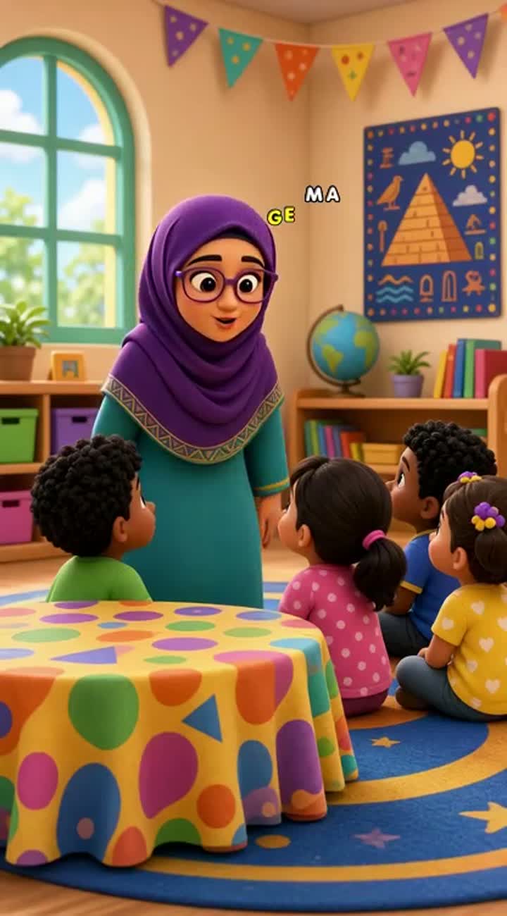 Cute 3D cartoon for preschool children, inside a colorful… — AI cartoon