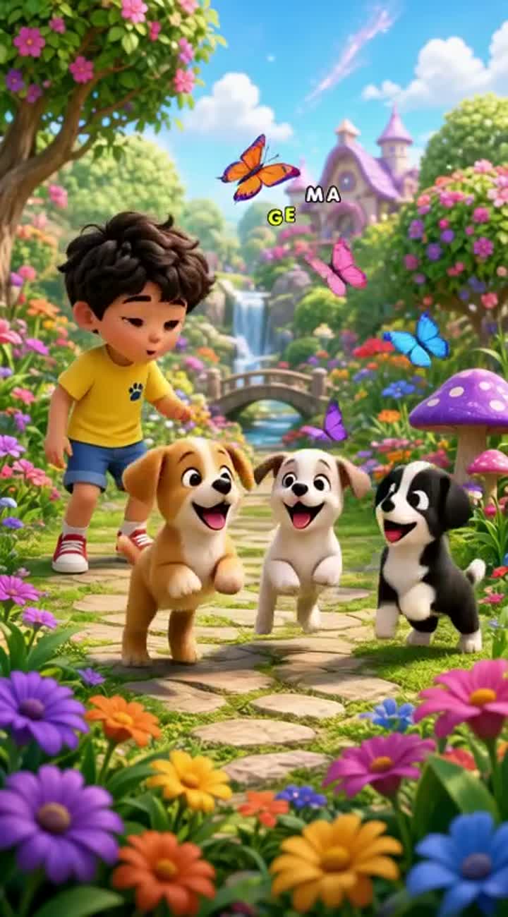 A cute little boy wearing a yellow shirt and blue shorts finds… — AI cartoon