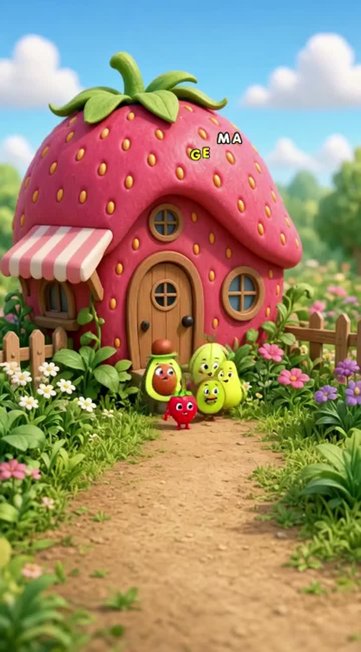 One morning, Strawberry, a cute strawberry character… — AI cartoon