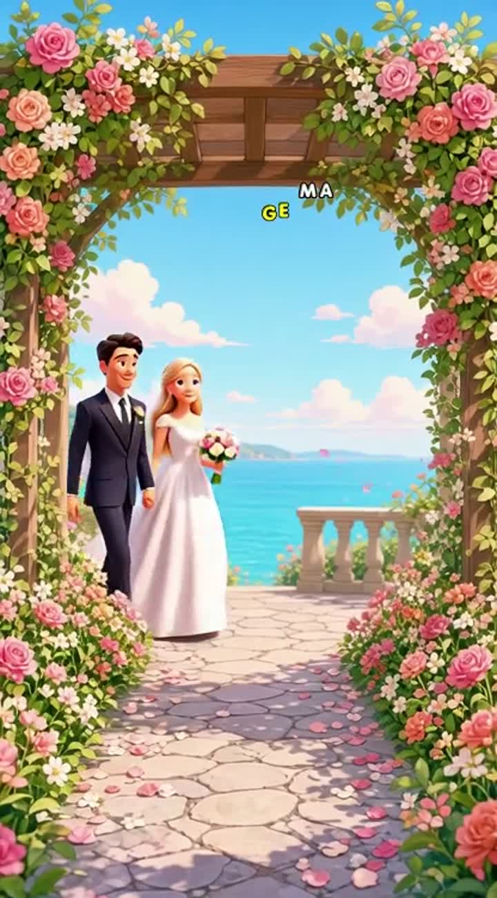 A young man and a young woman get married — AI cartoon