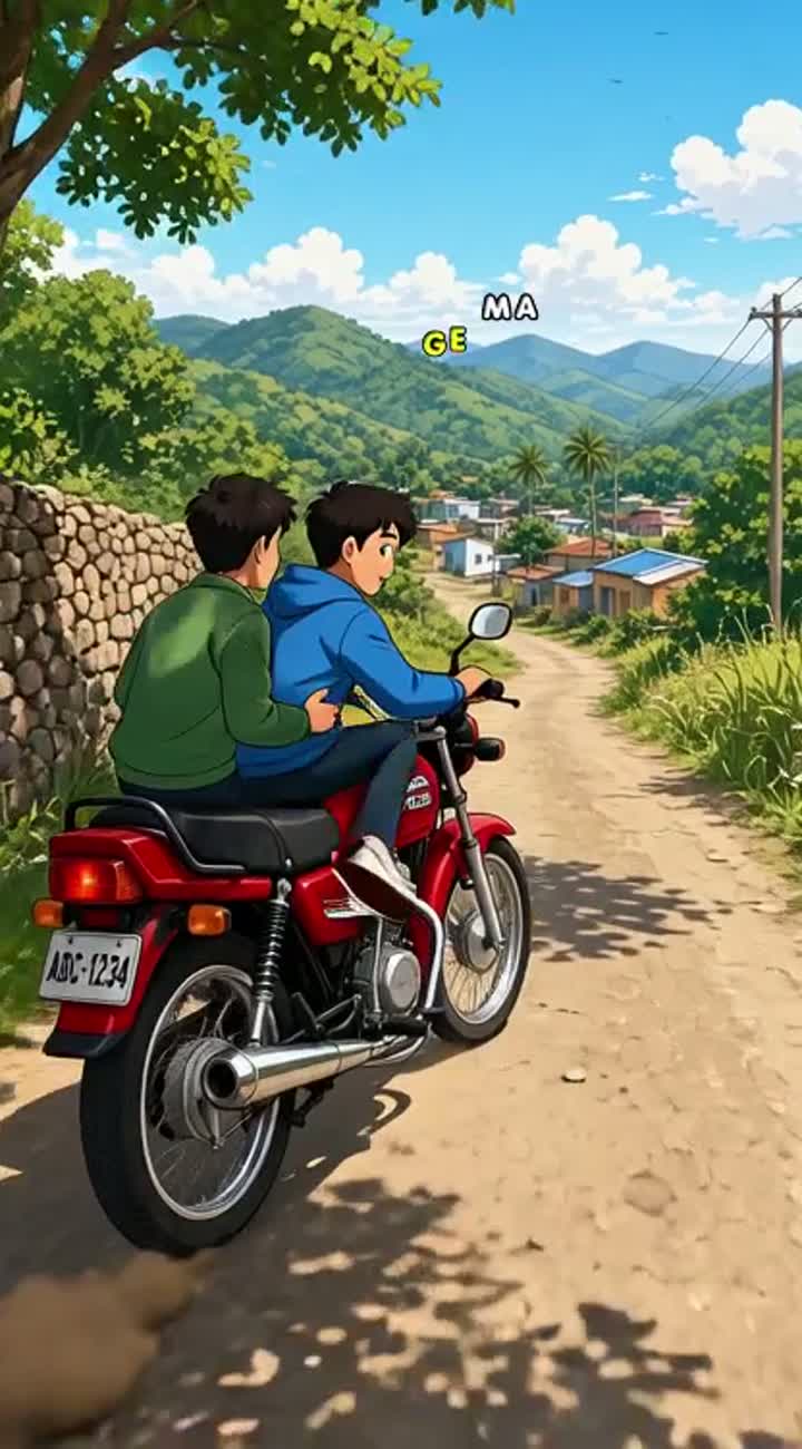 Cartoon about two friend driving Honda CG 125 Animated cartoon… — AI cartoon