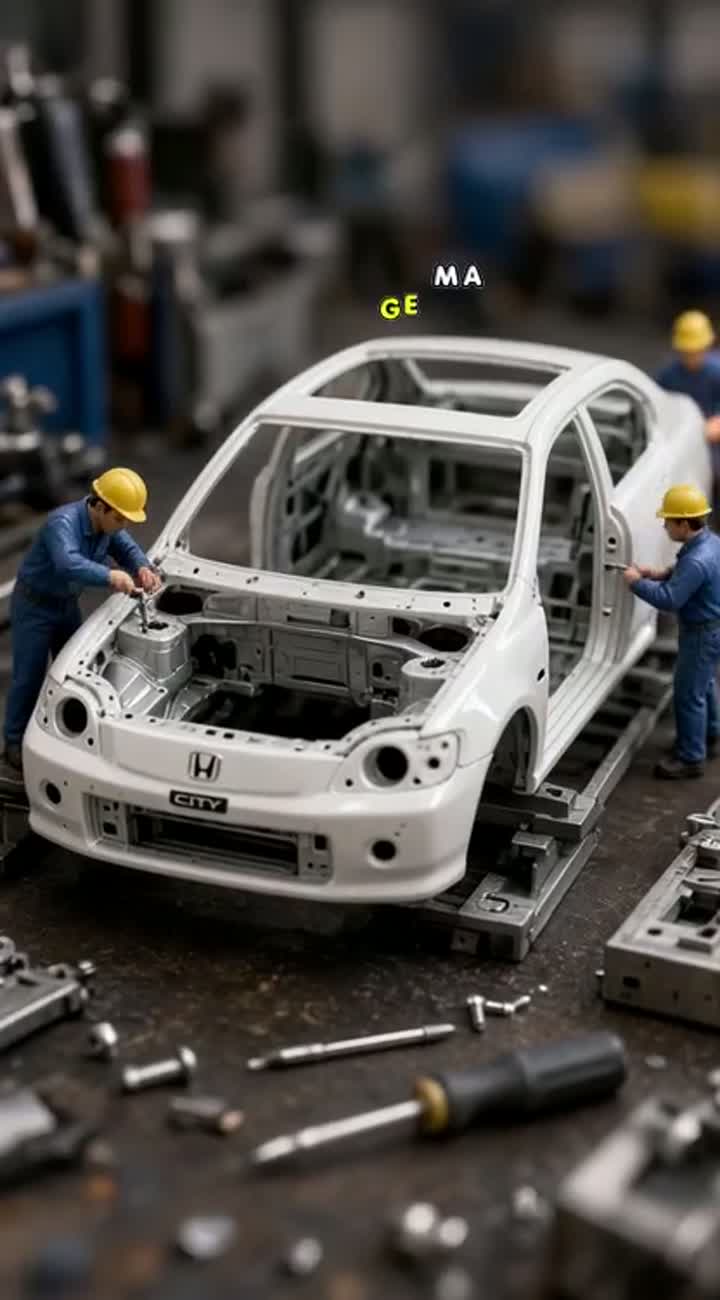 Ultra-realistic macro video of tiny construction workers… — AI cartoon