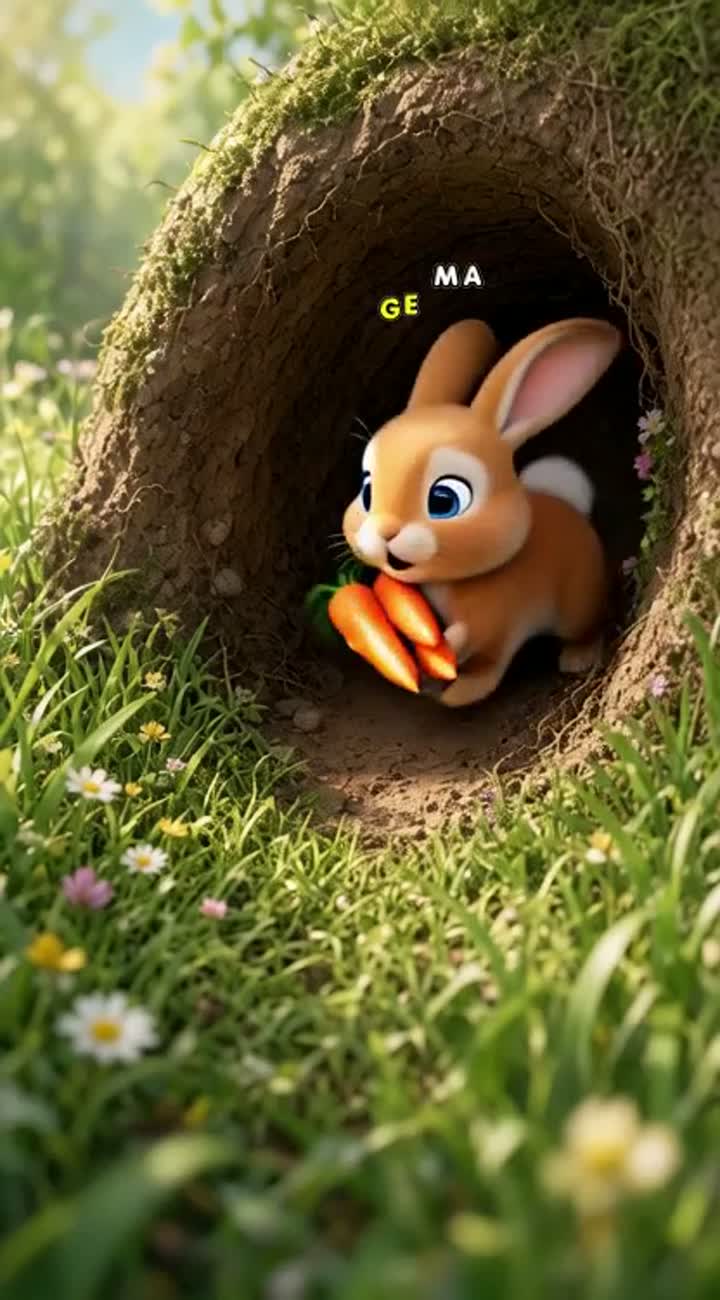 A shy baby bunny learns to share her carrots with a little… — AI cartoon