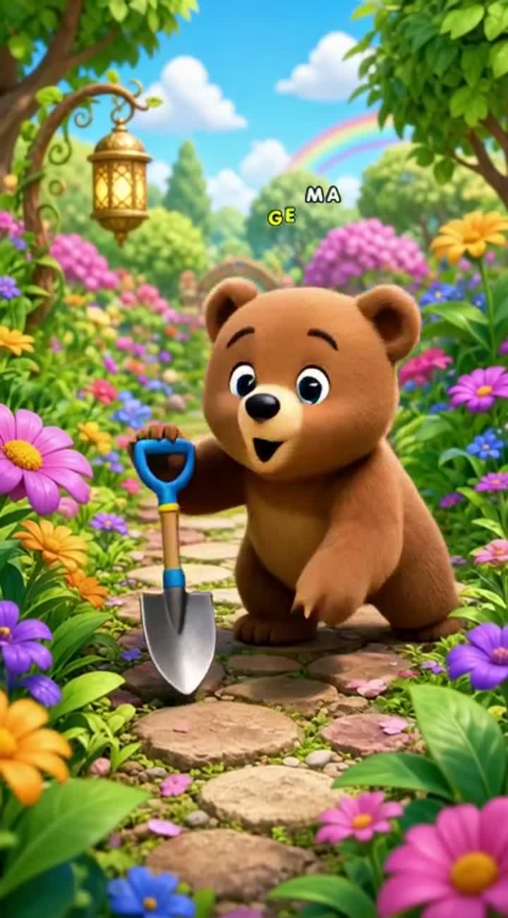 A cute 3D cartoon bear searching for treasure in a colorful… — AI cartoon