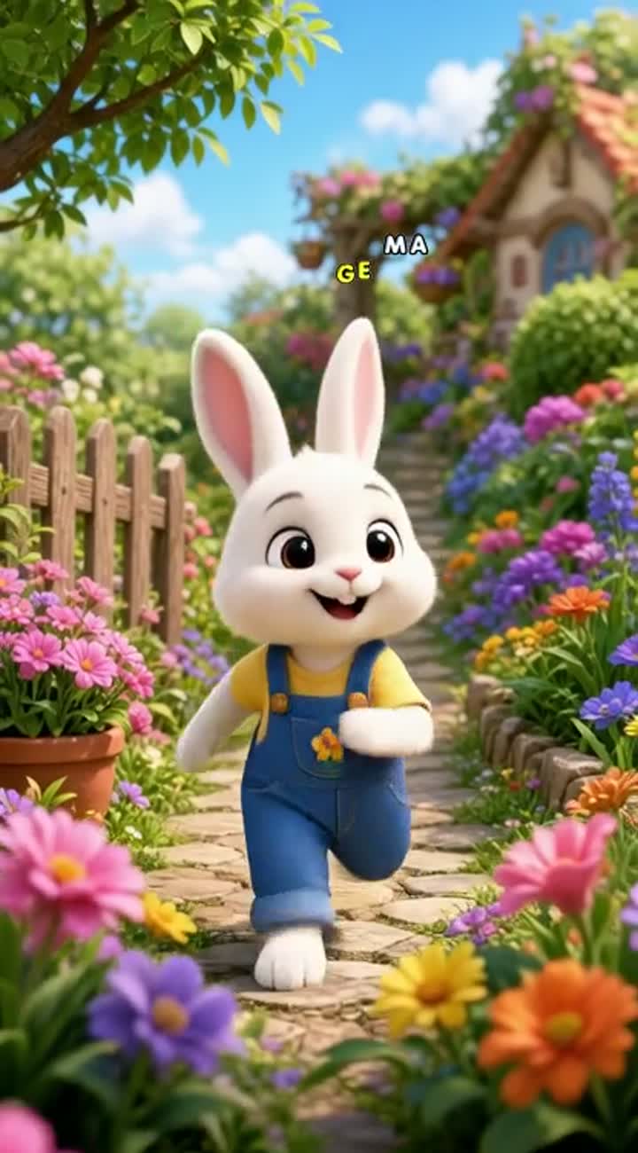 Cute little white rabbit in blue overalls… — AI cartoon