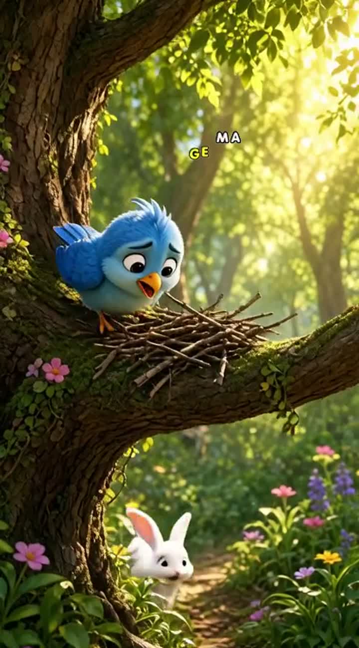 A beautiful, colorful 3D cartoon forest filled with lush green… — AI cartoon