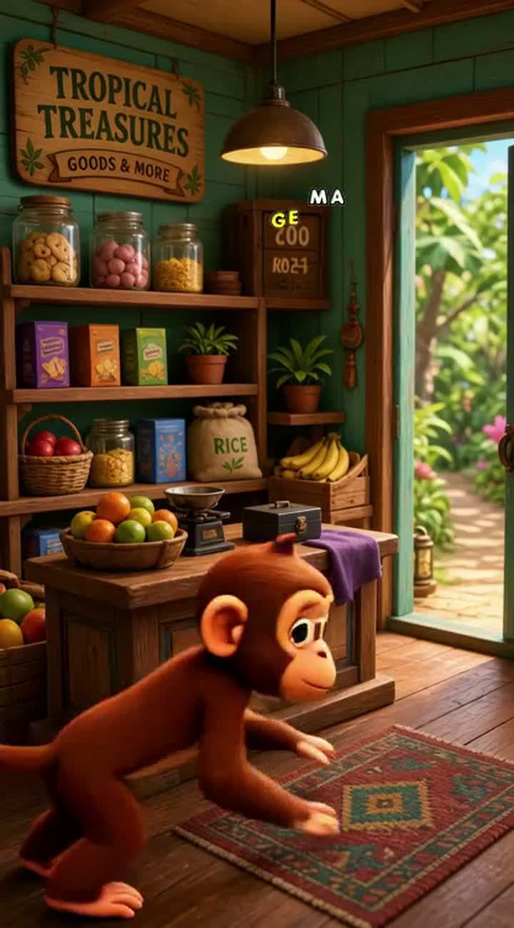 A monkey sneaked into the shop and started stealing bananas — AI cartoon