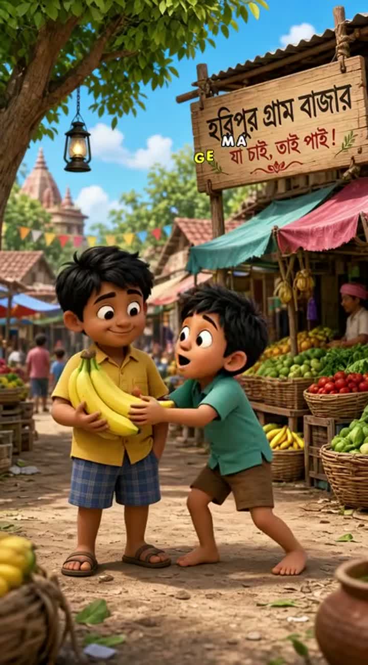 Short, continuous shot of colorful 3D cartoon animation set… — AI cartoon