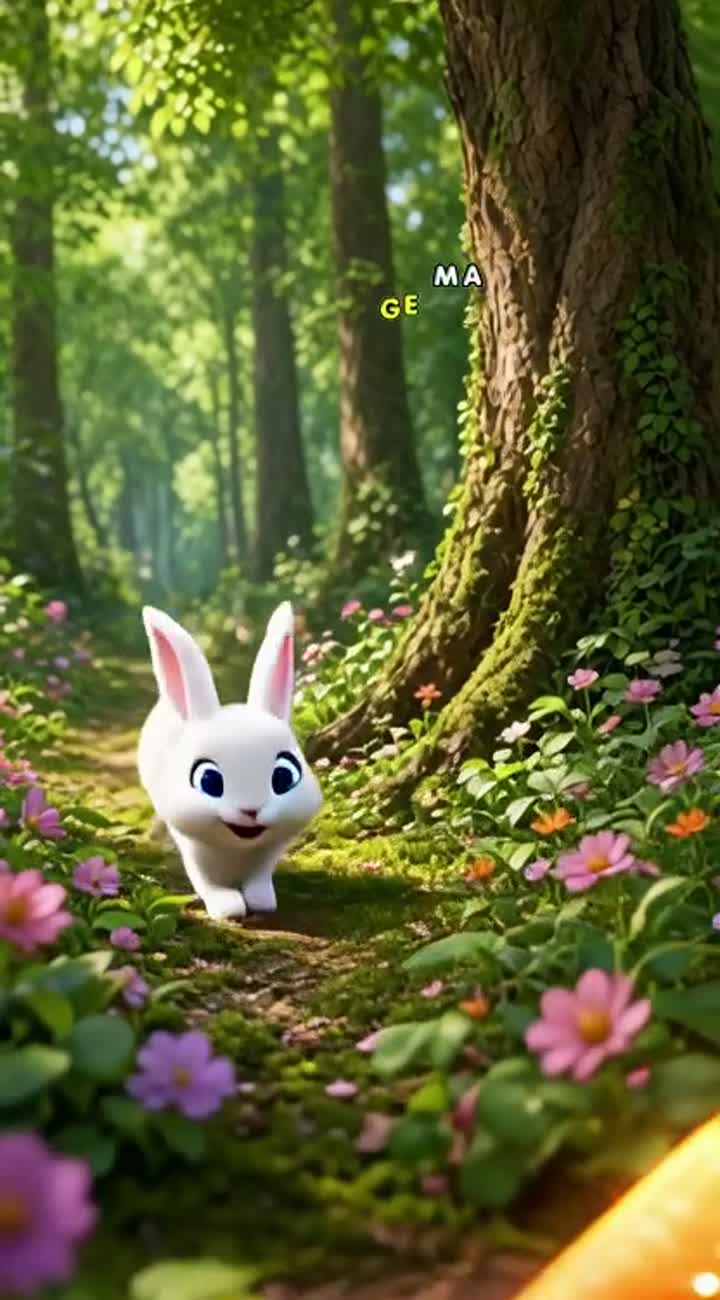A small, adorable white rabbit with bright blue eyes, a pink nose… — AI cartoon