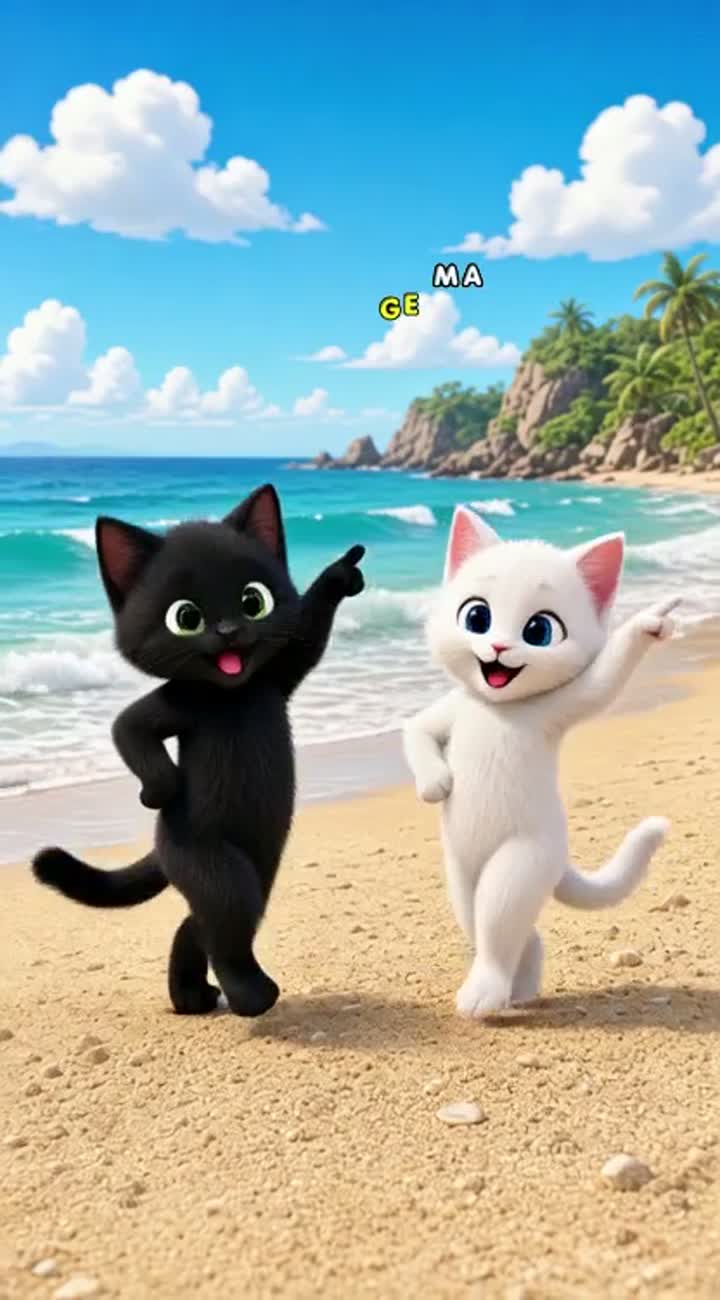 Two kittens-one black, one white-perform popular TikTok dances… — AI cartoon