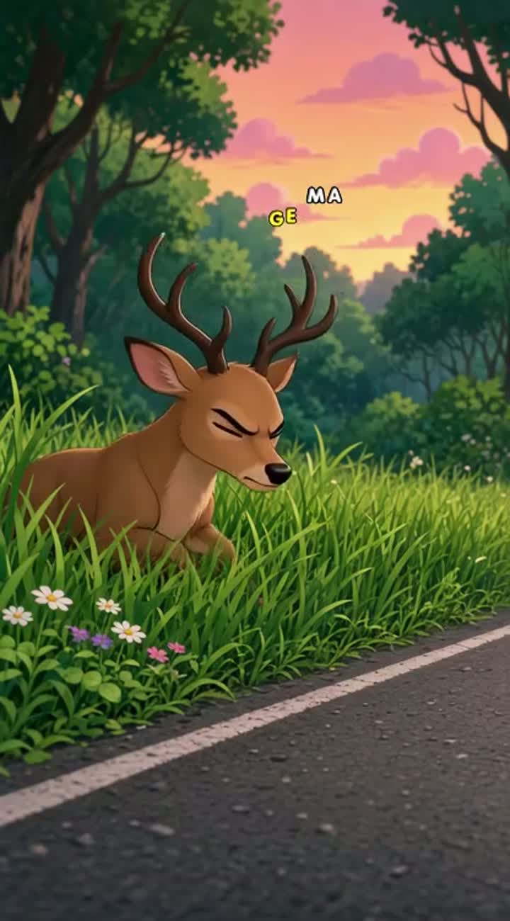 A nice deer turned mean awaits in the grass timing it's sneaky… — AI cartoon